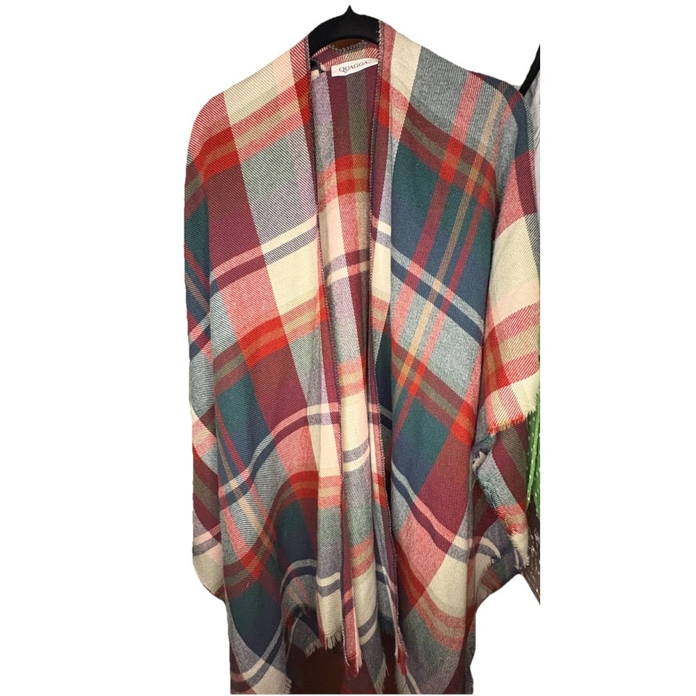 Quagga Red & Green Plaid Wrap Shawl, CB49